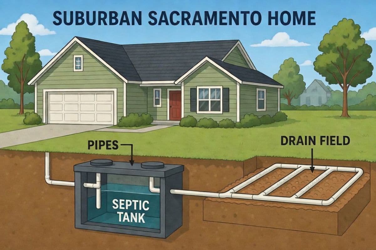 Residential septic system with tank and drainfield