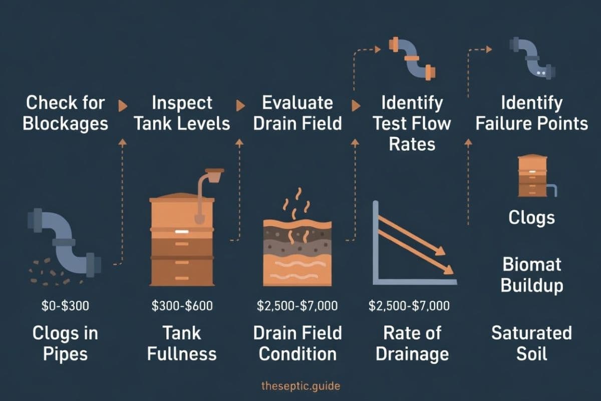 Slow drains with a septic system - diagnostic guide